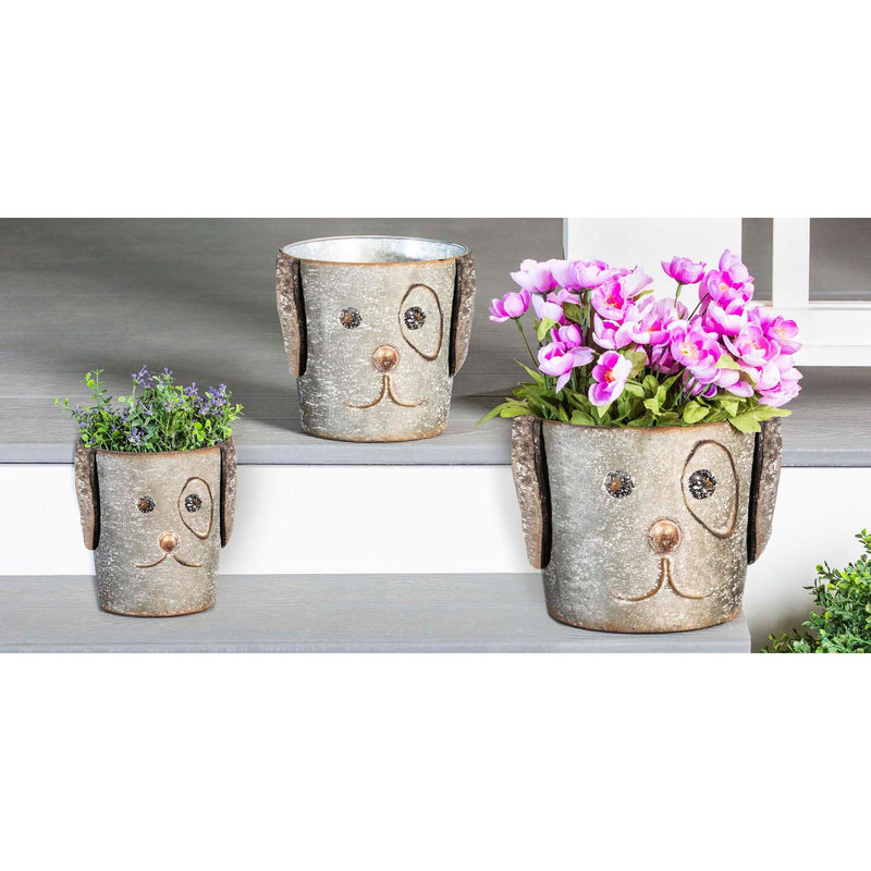 Metal Dog Bucket Planters, Set of 3