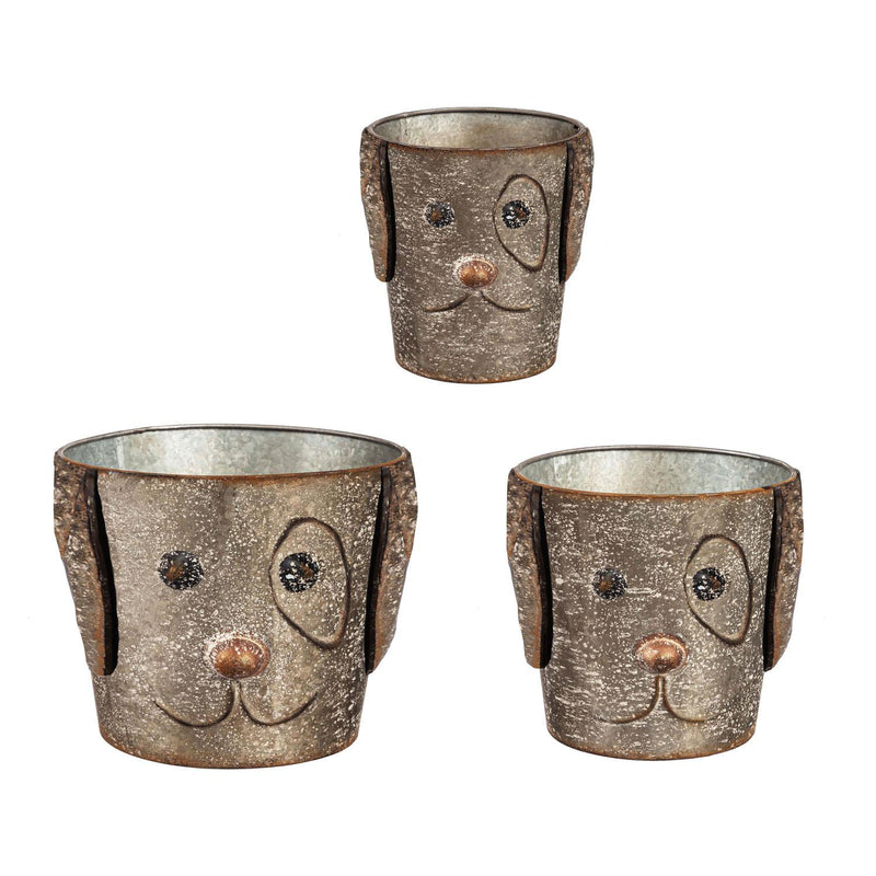Metal Dog Bucket Planters, Set of 3