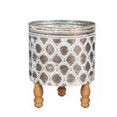 Embossed Metal Planter with Wood Legs, Set of 2