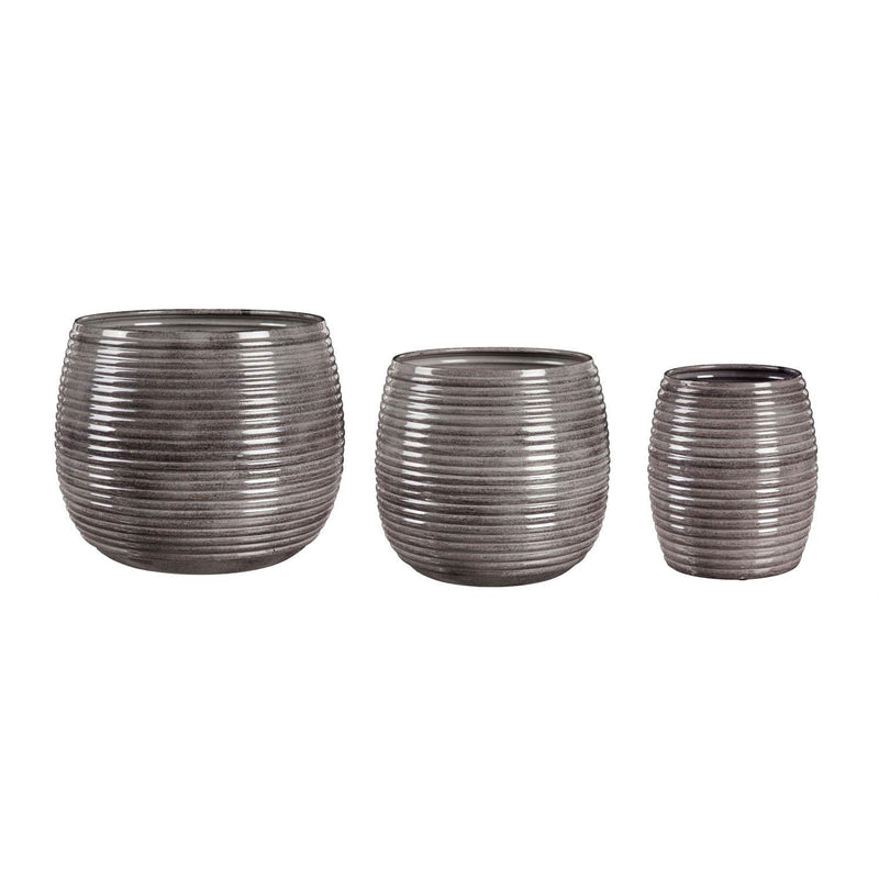 Metal Ribbed Planter, Set of 3