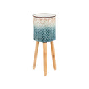 Ombre Blue Feather Metal Planter with Wooden Legs, Set of 3