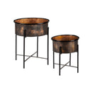 Ribbed Burnt Copper Planter with Stand, Set of 2