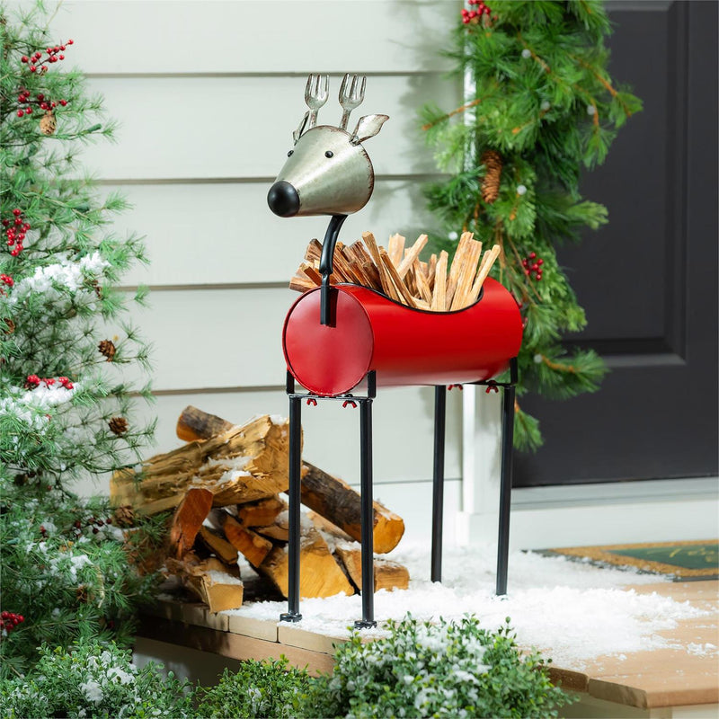 Joyful Traditions Planter, Metal Planter, Red Reindeer