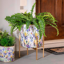 Golden Lilac Printed Metal Planter with Legs