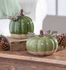 Ceramic Pumpkin with Metal Leaf Tabletop Decor Set,8tac252