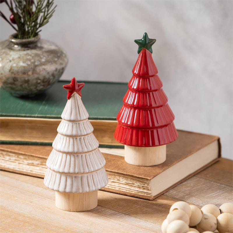 VivaStyle Table Decor, Ceramic Table Decor, Christmas Tree, 6.5"H, Asst of 2