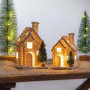 LED Porcelain House with Bottle Brush Tree Table Decor, Set of 2