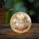 Hop Into Spring LED Table Decor Crackled Glass Hand Painted Globe White Bunny with Flowers, 4", CDU,