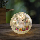 Hop Into Spring LED Table Decor Crackled Glass Hand Painted Globe White Bunny with Flowers, 4", CDU,