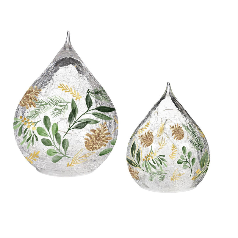 Shades of Green LED Table Décor Glass Teardrop, Set of 2