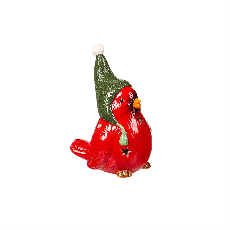 LED Ceramic Winter Cardinal with Star Cut-out Table Decor