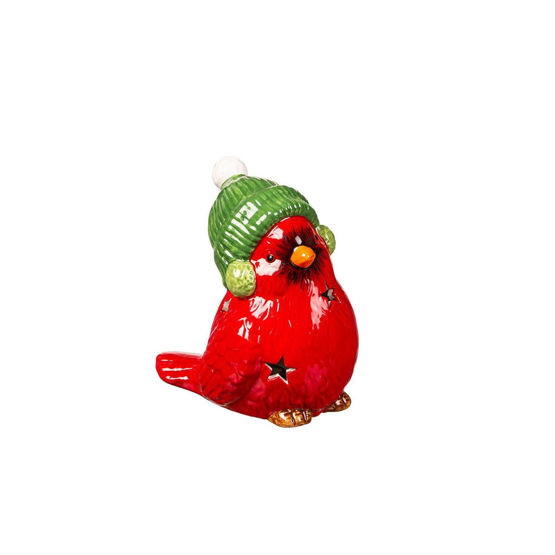 LED Ceramic Winter Cardinal with Star Cut-out Table Decor
