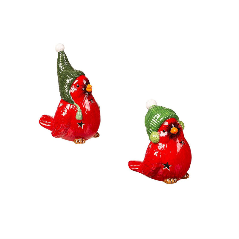 LED Ceramic Winter Cardinal with Star Cut-out Table Decor