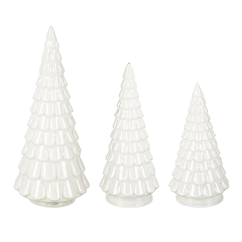 LED Glass Tree Table Decor Set, White