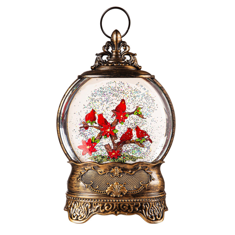 10.5" LED Antique Water Globe with Cardinals on Branches,8tal213