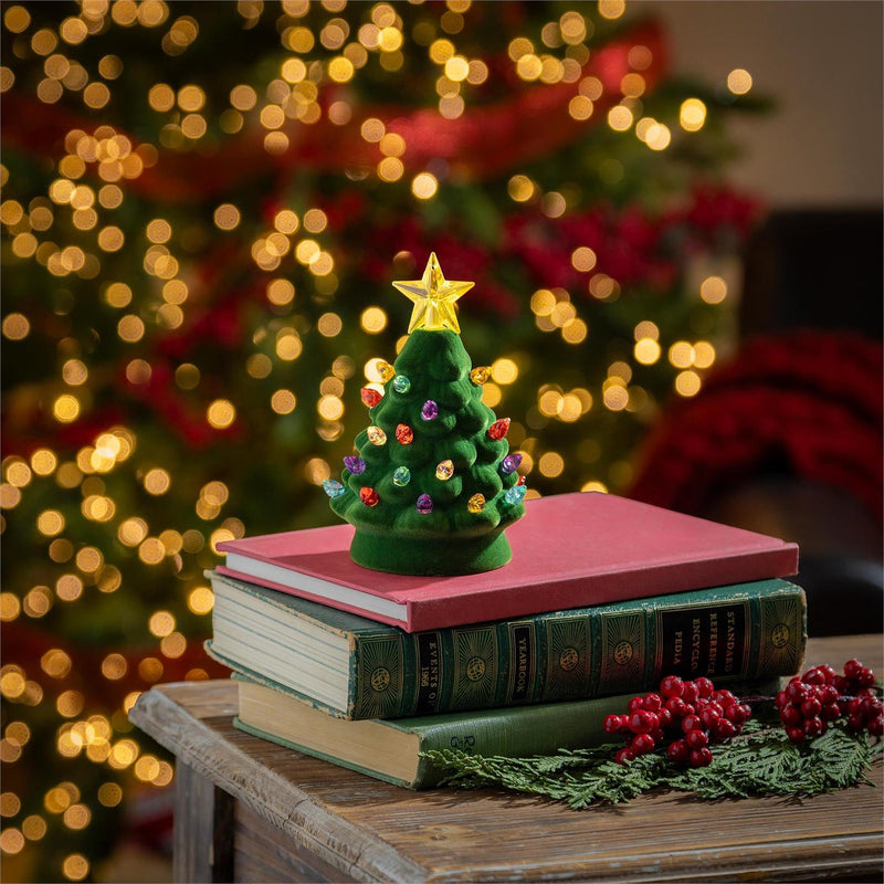5" LED Flocked Ceramic Christmas Tree Table Decor