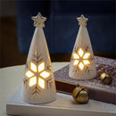 Season to Sparkle LED Table Decor Ceramic Christmas Tree with Snowflake Cut Out, Set of 2