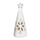 Season to Sparkle LED Table Decor Ceramic Christmas Tree with Snowflake Cut Out, Set of 2