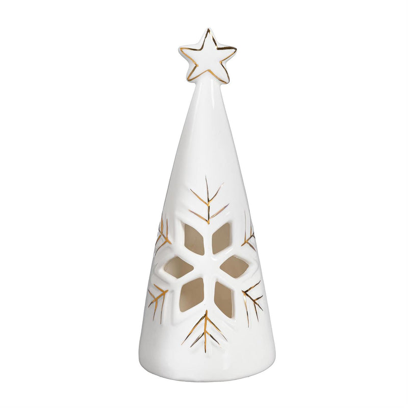 Season to Sparkle LED Table Decor Ceramic Christmas Tree with Snowflake Cut Out, Set of 2
