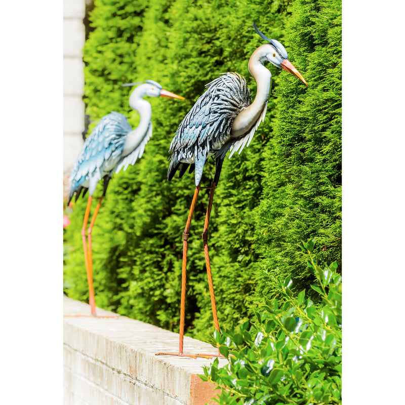 Evergreen Statuary,Metal Grey Heron,34.65x7.48x18.9 Inches