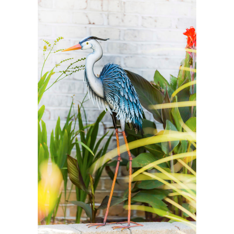 Evergreen Statuary,Metal Grey Heron,34.65x7.48x18.9 Inches