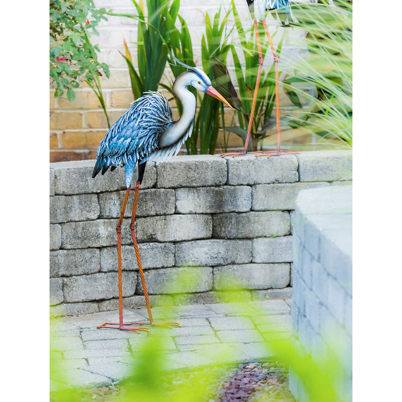 Evergreen Statuary,Metal Grey Heron,34.65x7.48x18.9 Inches