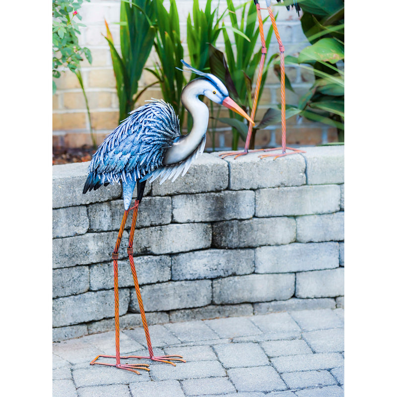 Evergreen Statuary,Metal Grey Heron,34.65x7.48x18.9 Inches