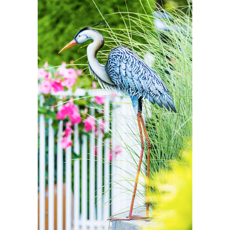 Evergreen Statuary,Metal Grey Heron,24.41x32.68x7.87 Inches