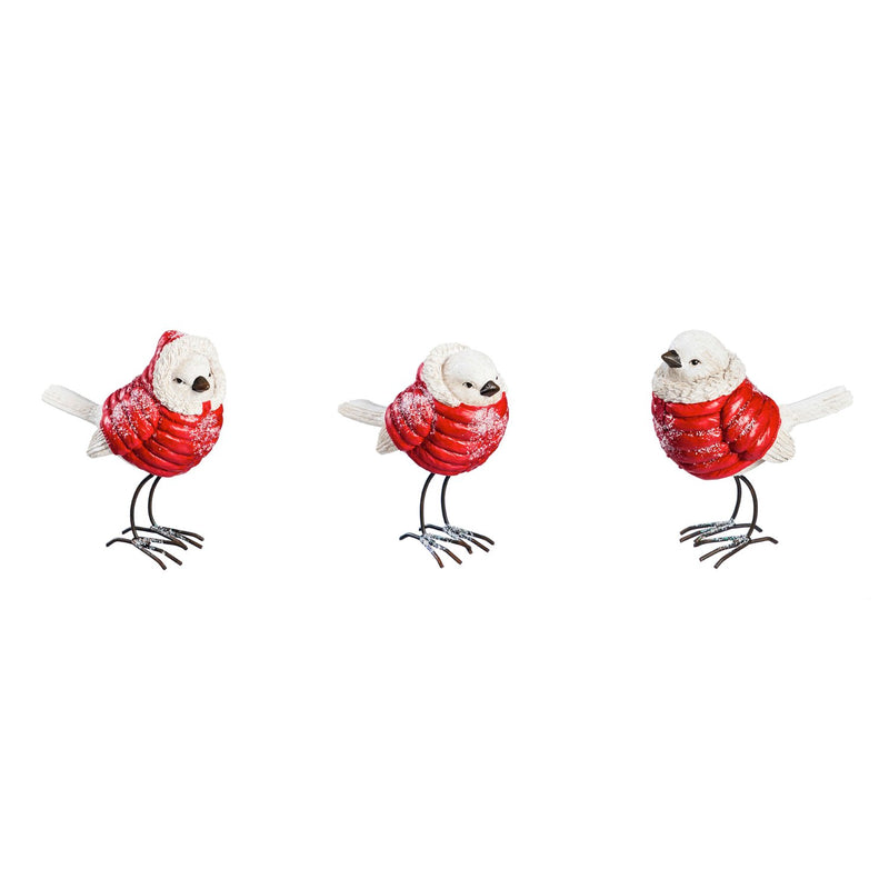 Resin Snowbird with Red Coat Tabletop Decor, 3 Asst,8tar436