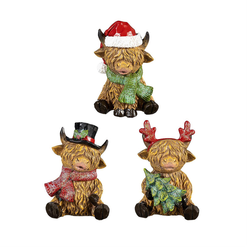 Woodland Storybook Table Décor Holiday Highland Cow Resin, Asst, 4.5"H