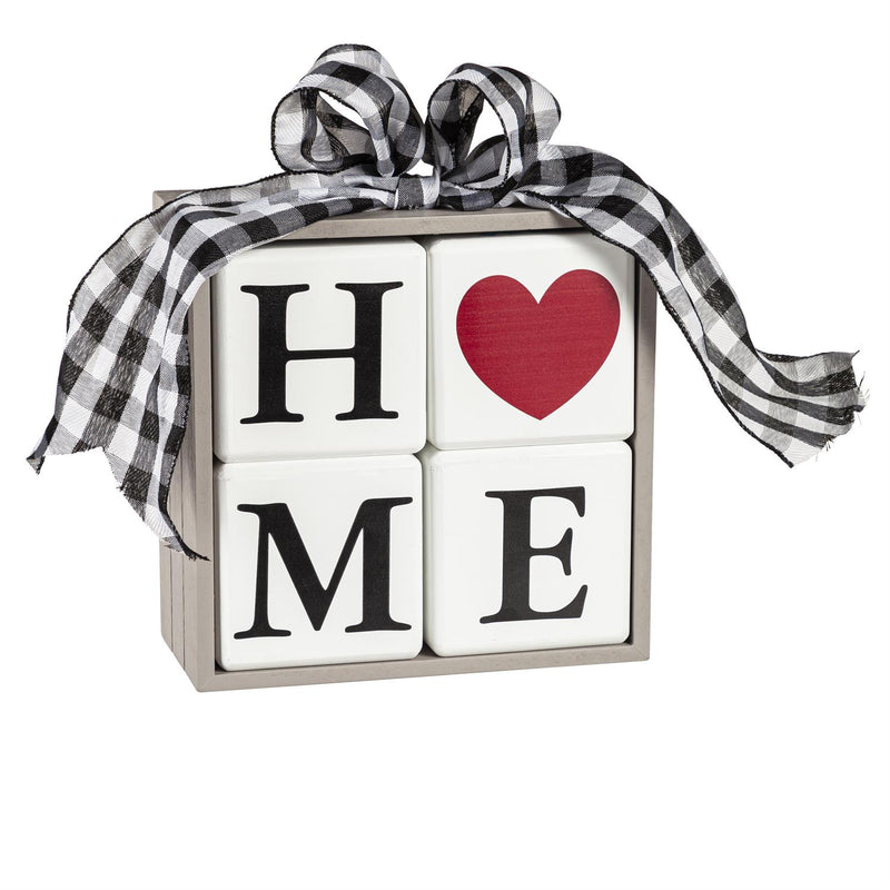 Reversible Wood Block Set with Interchangeable Icons Table Decor, "HOME/LOVE"