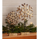 Wood Metallic Finish Snowflake on Stand Table Décor, Set of 2