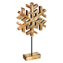 Wood Metallic Finish Snowflake on Stand Table Décor, Set of 2