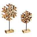 Wood Metallic Finish Snowflake on Stand Table Décor, Set of 2