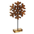 Wood Metallic Finish Snowflake on Stand Table Décor, Set of 2