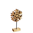 Wood Metallic Finish Snowflake on Stand Table Décor, Set of 2