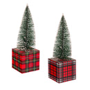 11" Bottlebrush Tree with Plaid Base Table Decor,8taw818