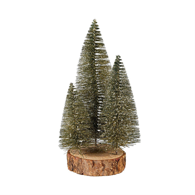 Shades of Green Table Décor Plastic and Wood Bottle Brush Tree Trio, 9.5"H