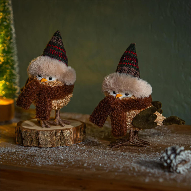 Woodland Storybook Table Décor Natural Fiber Winter Bird, 6.5"H, Asst of 2