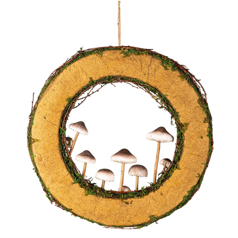 Rattan Mushroom Wreath With Lights