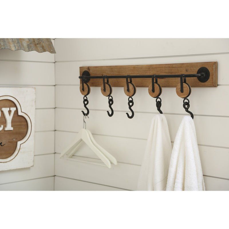 5 Hook Metal and Wood Wall Hook,8wsw012