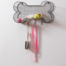 Black Metal Dog Bone Wall Storage Bin with Hooks