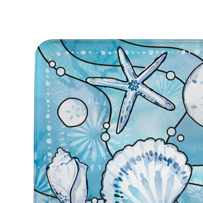 Blue Coastal Shells Anti-Fatigue Mat, Sea Illustration, 30"x18"