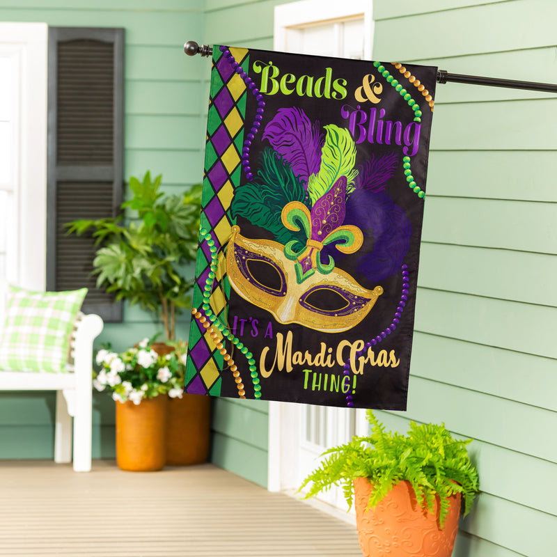 Mardi Gras Beads & Bling Applique House Flag
