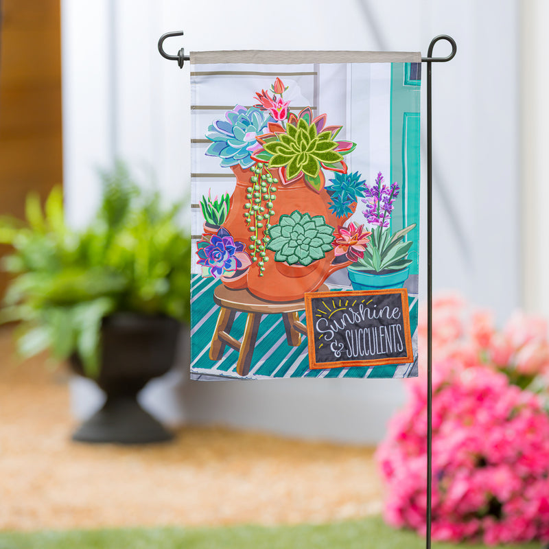 Succulent In Strawberry Pot Applique Garden Flag