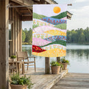 Hillside Pasture Valleys Applique Flag House