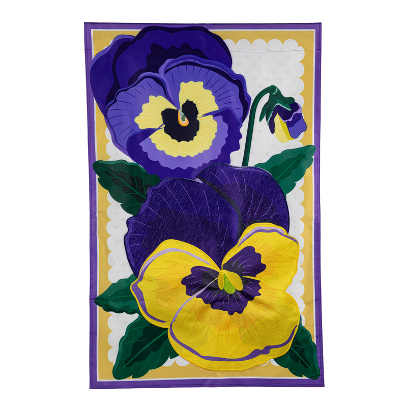 Vibrant Pansies Applique House Flag
