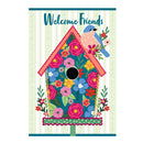 Ric Rac Bird House with Bird & Flowers Applique Garden Flag