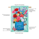 Cottage Garden Floral Kindness Applique Flag House