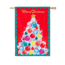 Vintage Christmas Tree Applique Flag With Rippled Edge House